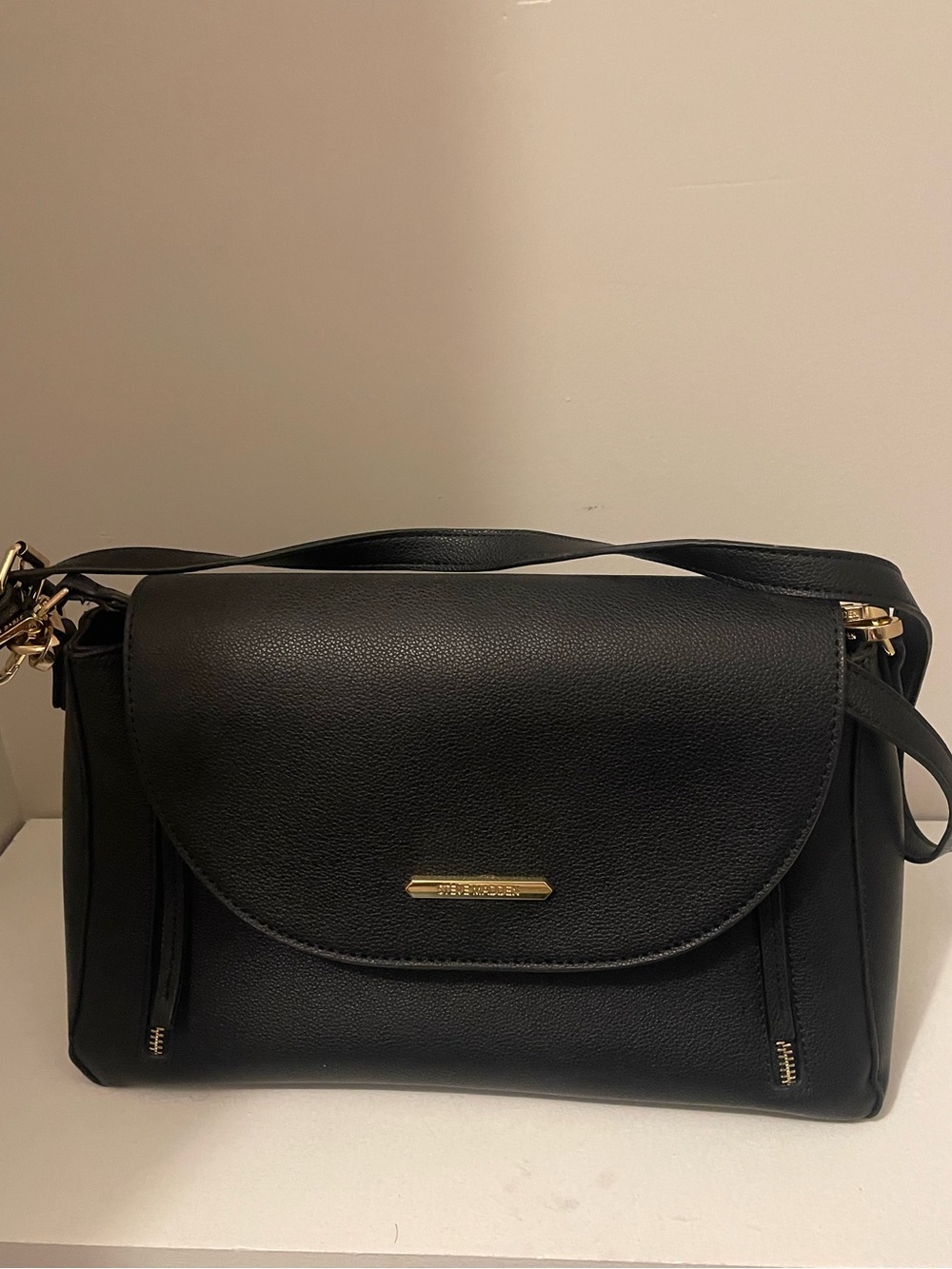 Classic Black Leather Crossbody Shoulder Bag
